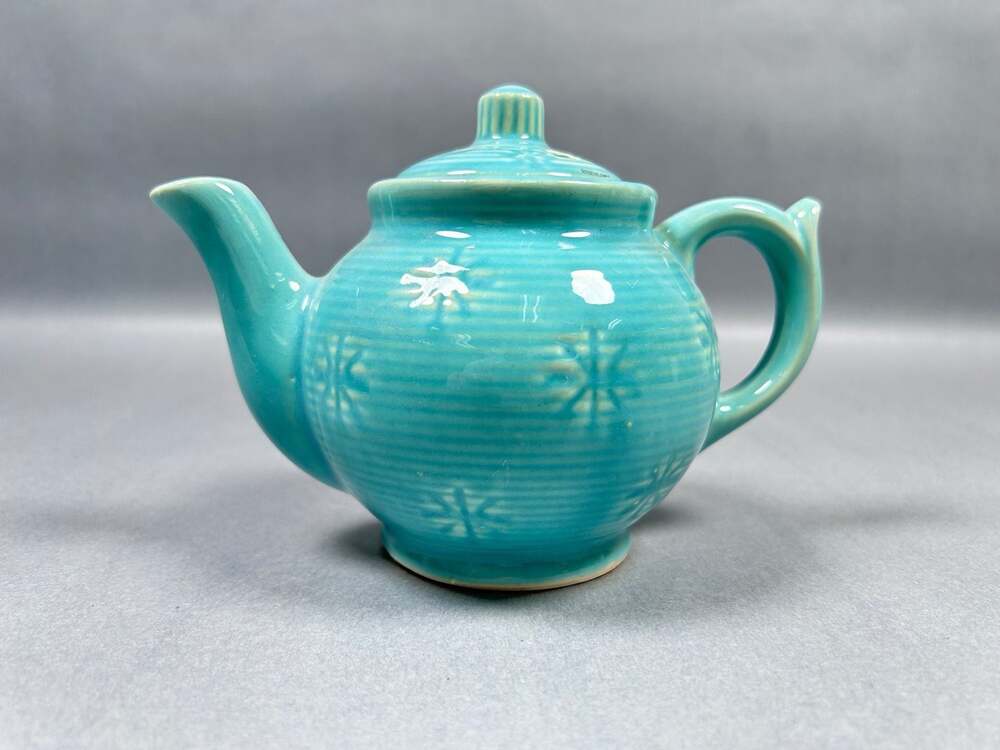 Vintage Shawnee Small Blue Ceramic Snowflake Teapot 1937-42